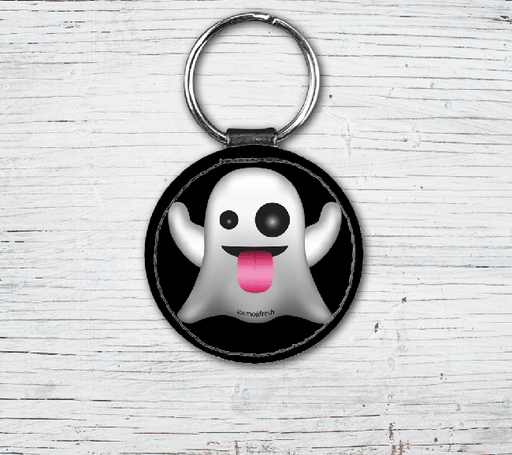 Ghost Emoji Faux Leather Keyring-EmojiFresh