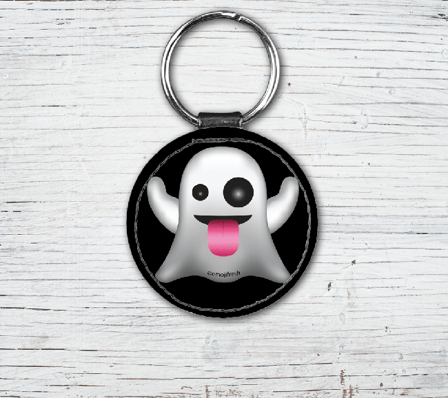 Ghost Emoji Faux Leather Keyring-EmojiFresh